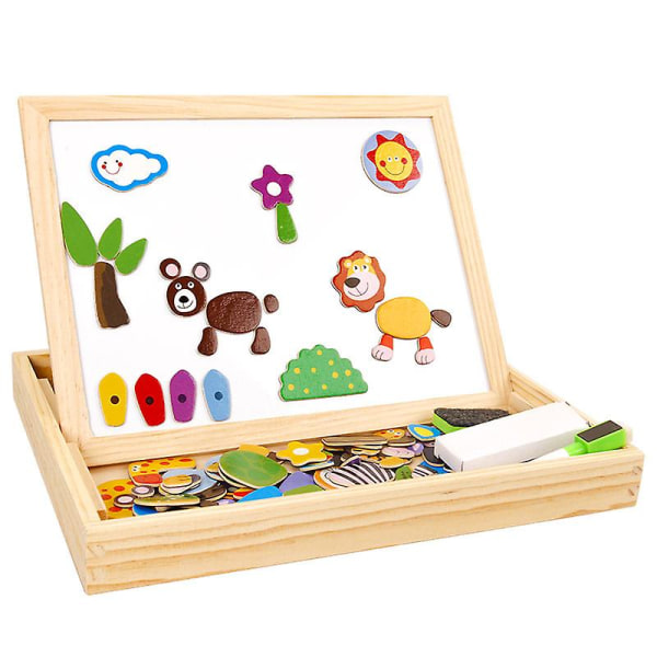 Magnetiska träpussel, magnetisk dubbelsidig bräda, ritbräda färgade pennor Krita, pedagogisk leksak för barn 3 år plus