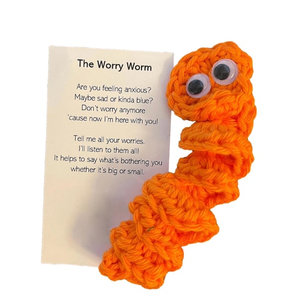 Virkad oromask med kort Googly Eyes Worry Worm Presenter Ångestlösande present för män Kvinnor Barn（Orange)