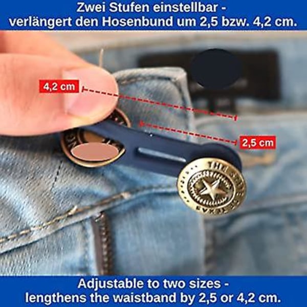 Bältesförlängare, knappförlängare, set om 8, elastisk knappförlängare för byxor upp till 50 mm, infällbara knappar, justerbara midjeförlängare för jeans och
