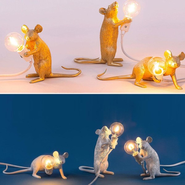 Ghyt Mouse Shape Bordlampe, Resin Creative Skrivebordslys Sengelampe Lys Sengebordsgavedekoration Soveværelse, Study Room Home Room Decoration, Guld (stående)