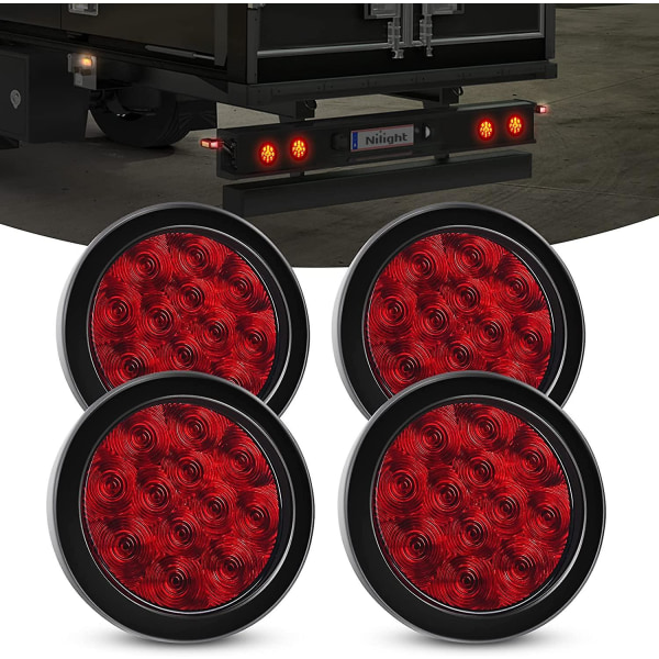 4st 4" Runda röda LED-baklyktor för släp med ytmonterade Grommets pluggar Ip67 Stop Broms Sväng Bakljus för lastbil Trailer Rv Jeep