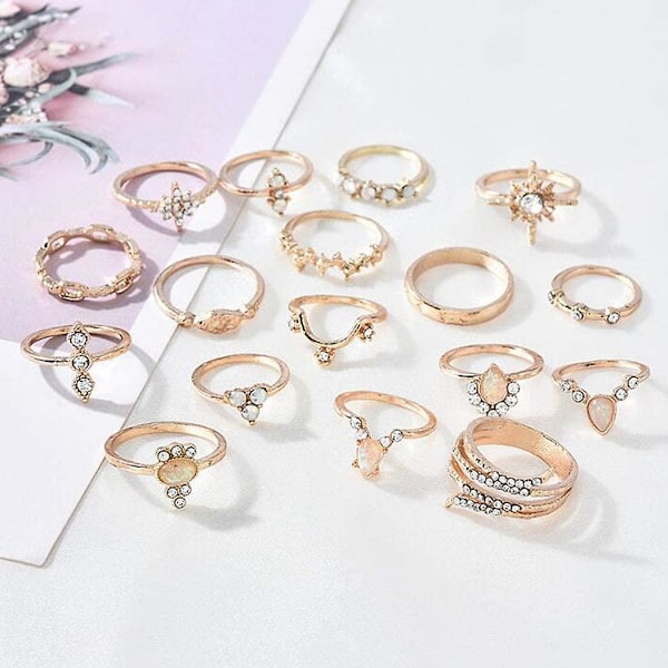 Boho Knuckle Rings Sæt Guld Led Knuckle Rings Krystal Midi Størrelse Stabelbare Finger Ringe Hånd Tilbehør Til Kvinder Og Piger 17stk