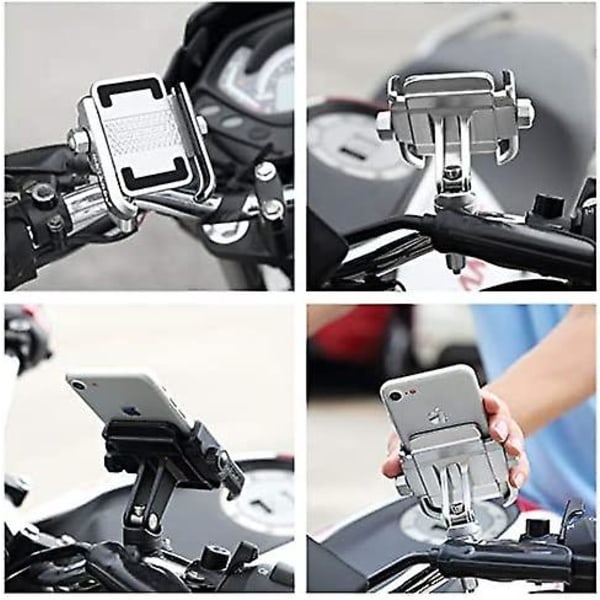 Silver Smartphone Telefonhållare För Motorcykel Cykel Cykel Installation På Aluminium Styre 360 ​​Justerbar För Motorcykel Bärbar Universal Gps Navi