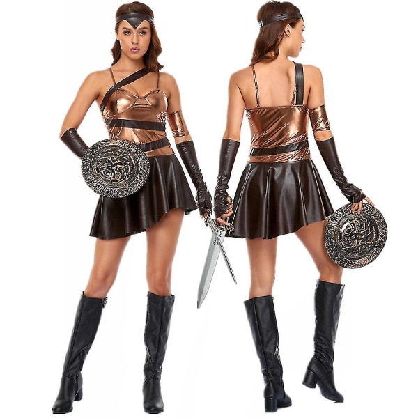 Kvinnor antika romerska Grekland grekisk krigare soldat Gladiator medeltida riddarkostymer för vuxen Halloween-fest(XL Wonder Woman)