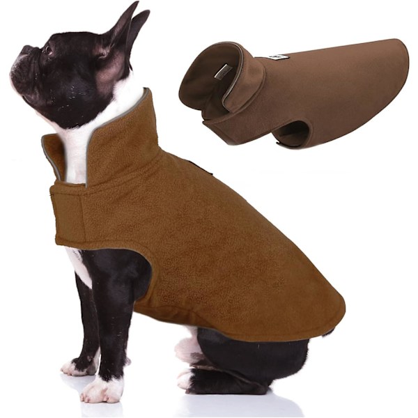 Vanntett Vintervarm Fleece Jakke til Små Hunder - Reversibel, Refleks, Myk Hundevest, Kaldt Værs Hundegenser, Brun, XS