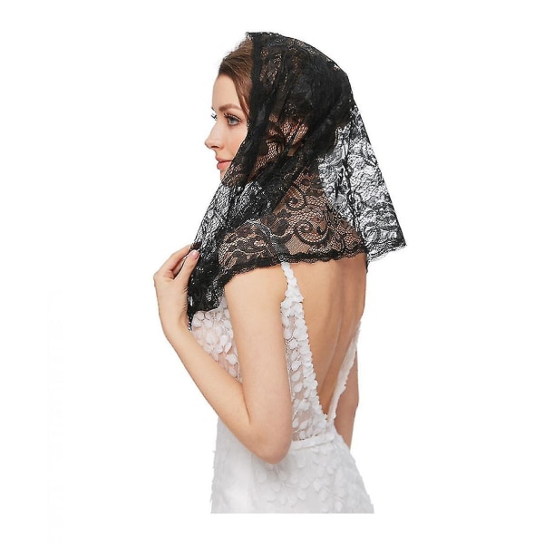Enfärgad spets hijab sjal muslimska kvinnor hijab triangel spets sjal svart