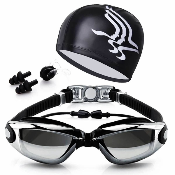 Svømmebriller Svømmehettesett, Hd Anti-dugg 100 % UV-beskyttelse for voksne menn kvinner ungdom beste gave