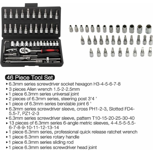 Verktygslåda 46 delar verktygslåda Verktygslåda set för DIY daglig reparation Svart hem verktygslåda (46 delar utrikeshandelsmodell med svart hylsa)
