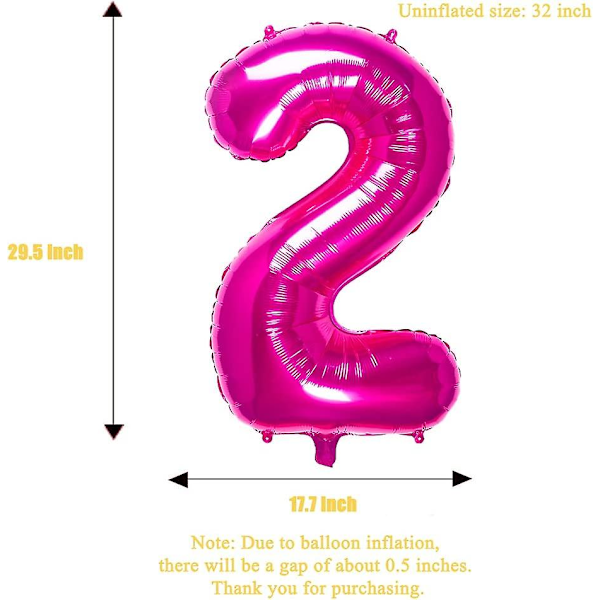 32 Tommer Rosa Nummer 2 Ballonger Folieballon Digital Bursdagsfest Dekorasjonsartikler (Rosa Nummer 2 Ballon)