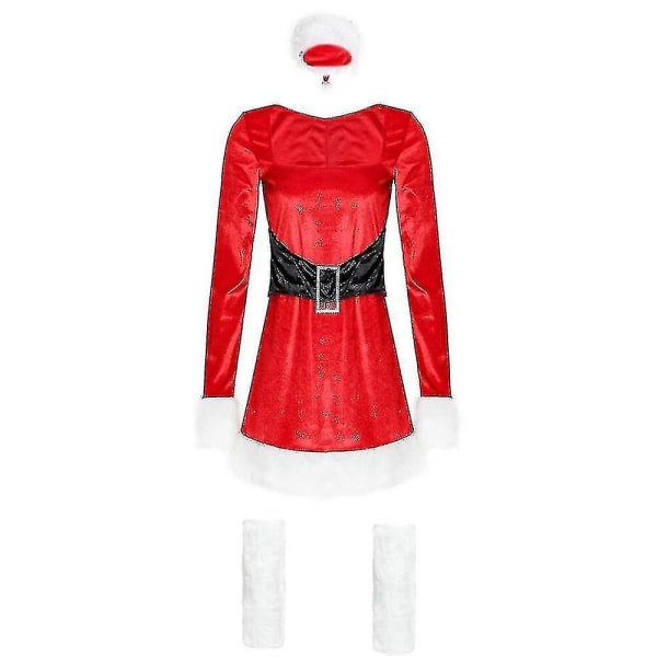 Seksikäs joulupukkimekko, punainen sametti joulunaisten naisten joulujuhlien cosplay-asut (L)