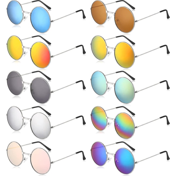 10 paria pyöreät hippiaurinkolasit ympyränväriset aurinkolasit 60-luvun tyyliset lasit pyöreät silmälasit naisille miehille