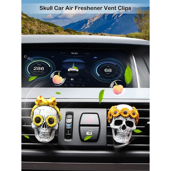 Giftable (2-pack) daisy Flower Car Air Fresheners Ventilationsklämmor Diffusers med doftkuddar Rolig Goth Skull Biltillbehör Interiör Skalle Födelsedag/chri