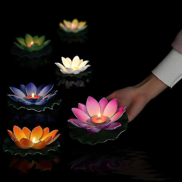 10 stk Multicolor Silke Lotus Lanterne Lys Flydende stearinlys Pool dekorationer Ønskelys