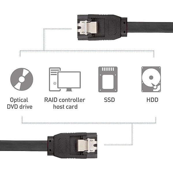 Iii-kaapeli, 1x 6 Gt/s Suora HDD SSD-kaapeli Lukolla 40 cm SATA HDD SSD CD-asemalle CD-polttimelle - Musta