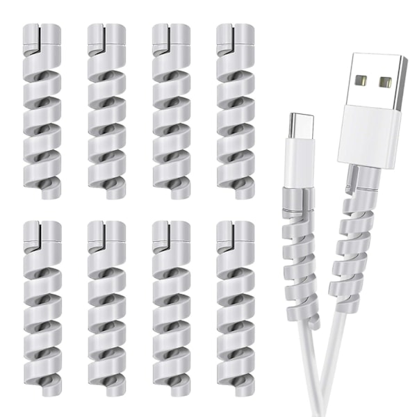 Kabelskyddsspiral för telefonkabel, Lightning-laddare, hörlurar, USB-sladd, PC- och bärbar dator - passar alla mobiltelefoner - 8-pack (grå