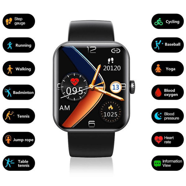 F57l Fashion Sport Smart Watch 1.91 Inch Hd Screen Heart Rate Blood Glucose/oxygen/pressure Black