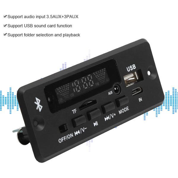 Mp3-dekoderkort, 02cabt Universal Bluetooth 5.0 Mp3 Wav-dekodningskortmodul, Mp3-dekoderkort med Bluetooth-opkaldsfunktion（Sort）