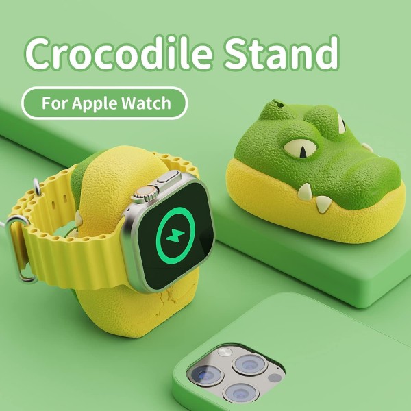 Sødt krokodilledesign opladerstander til Apple Watch, kompatibel med Iwatch Series 8, Se2, 7, 6, Se, 5, 4, 3, 2, 1 / 45 mm, 44 mm, 42 mm, 41 mm, 40 mm, 38m