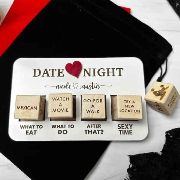 Date Night Dice After Dark Edition, puinen Date Night Dice -noppapeli, 1 set Treffi-illan noppasarja, Romanttinen puupari treffi-illan ideoita, Treffi-illan noppa
