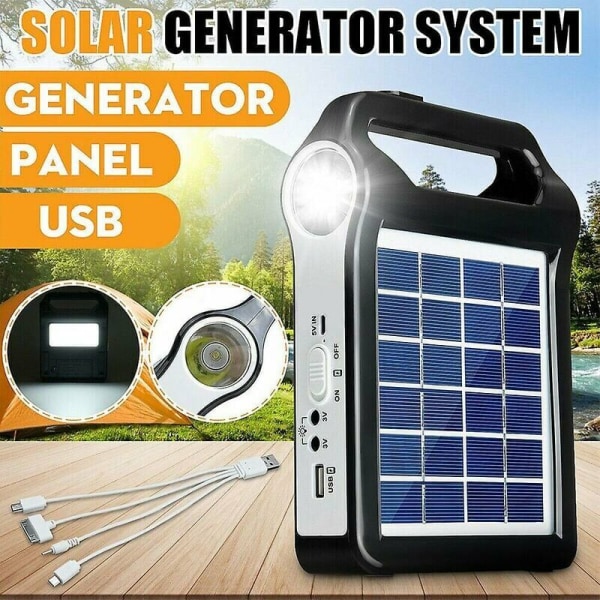 6V Bärbar Uppladdningsbar Solpanel Energilagring Generator System USB -laddare med lampbelysning Hem Solar Power System Kit
