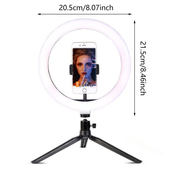 8-tommers Selfie LED-ringlys Universell telefonholder Selfie-ringlys egnet for kringkastingsfotografering (8 tommer)