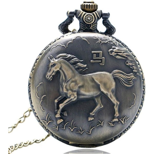 Pocket Watch Vintage Bronze Pocket Watch Quartz Retro Horse Pendant Watch Heilwiy Gift