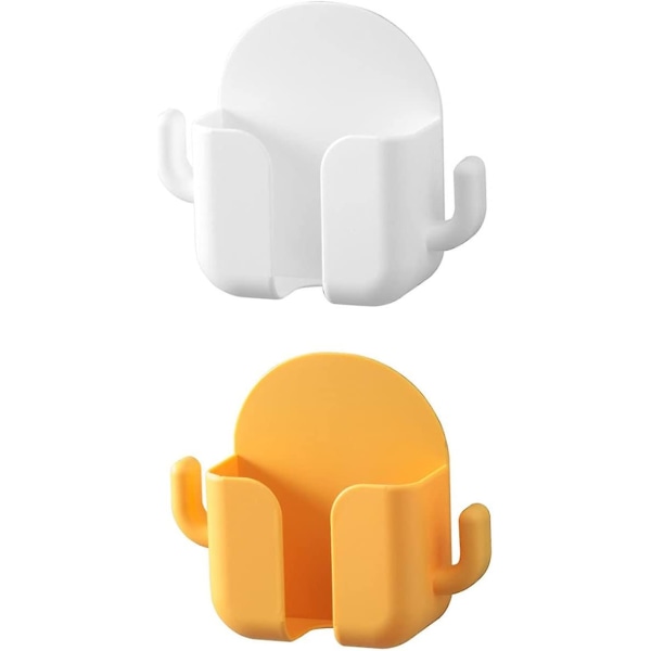 2st självhäftande telefonhållare för väggfäste, laddningstelefon i plast för kök, badrum, vit och gul