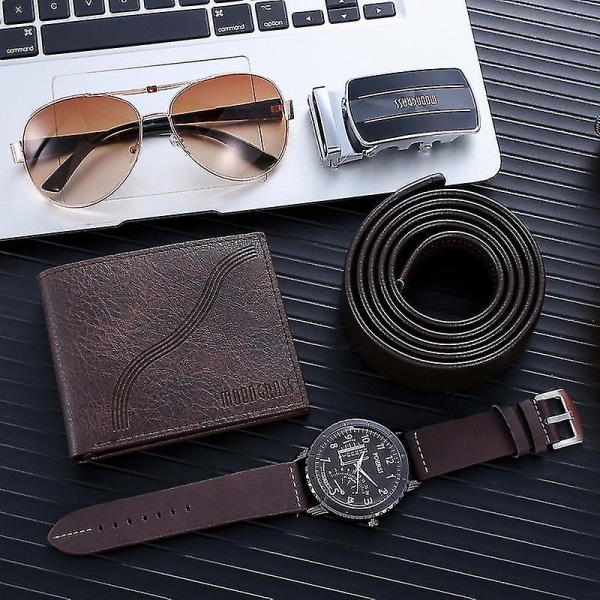Men's Wallet Belt Quartz Watch Cufflinks Set, Gift Set Father's Day Gift