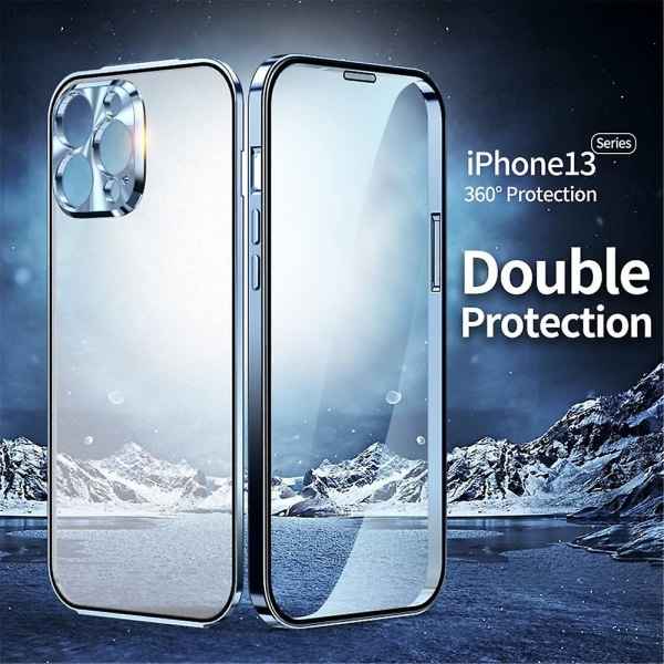 Spänneinstallation Iphone 13 Pro Max Case 360full aluminium stötfångare med lås Härdat glas Stötsäkert genomskinligt bakplan Dubbelsidigt skydd (