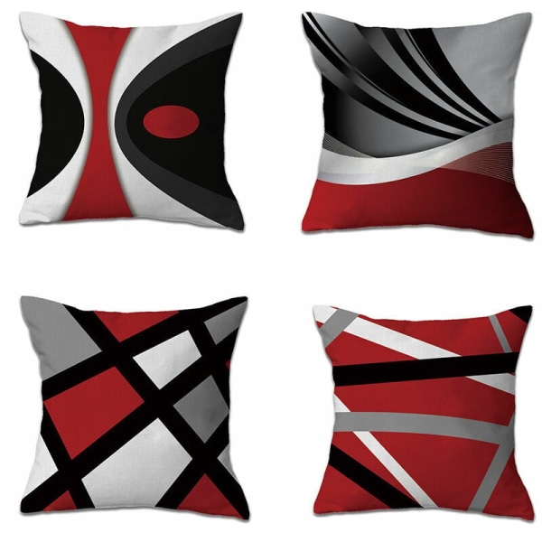 MINKUROW Kuddar, kuddfodral-moderna-röd-grå ränder-i oljad akryl-grå-dekorativ-fyrkant-45 x 45 cm, 4 st.