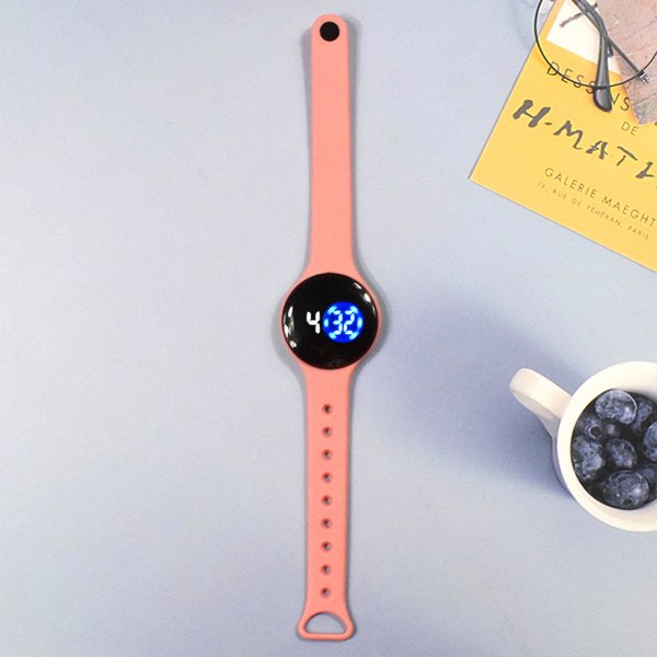 Pyöreä LED-elektroninen watch pehmeällä hihnalla oleva watch Kevyt digitaalinen watch teini-ikäisille tytöille ja pojille (musta)