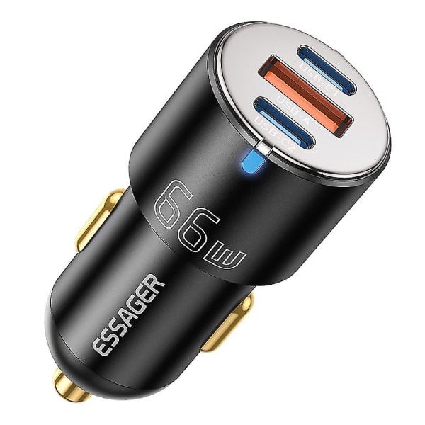 Essager F689 66W Dual USB C+ USB A 3-portars billaddare Telefonladdningsadapter