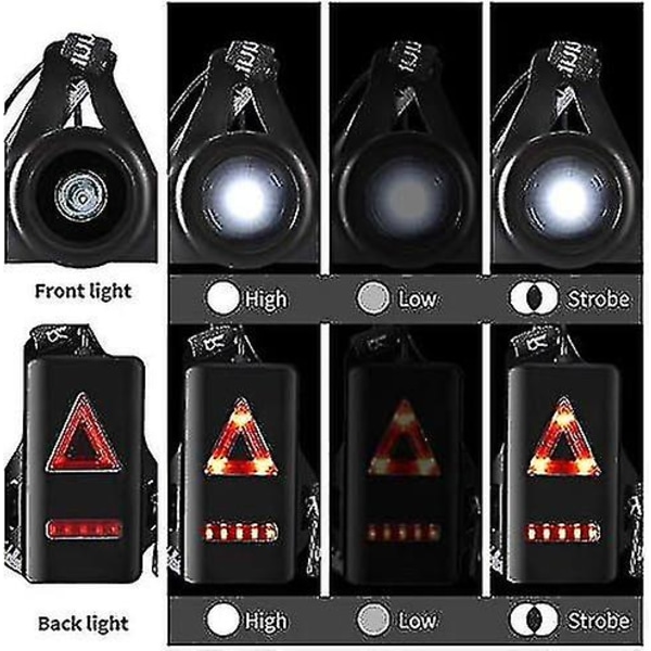 Løpelyslampe, LED-brystlys Usb-oppladbar kroppslampe 3 moduser med baklys og justerbar stropp for nattløpere Joggere Turgåing Camping H