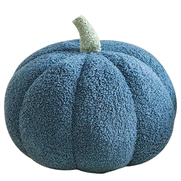 Halloween græskar plys pude dekoration - blød og luftig græskar pude til sofa - sød halloween dekoration (28 cm, blå)