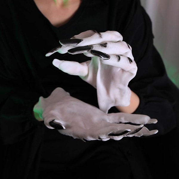 Hvide Ghost Claws-handsker med sorte negle til Halloween-kostumefest Kvinder Cosplay Ny (Hvid)