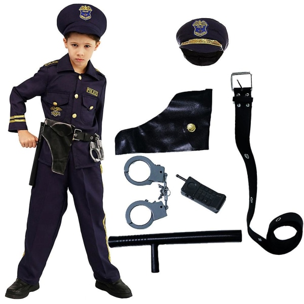 Cosplay politimandsuniform til drenge temafest Sceneoptræden Rollespilskostume(L,EE108)