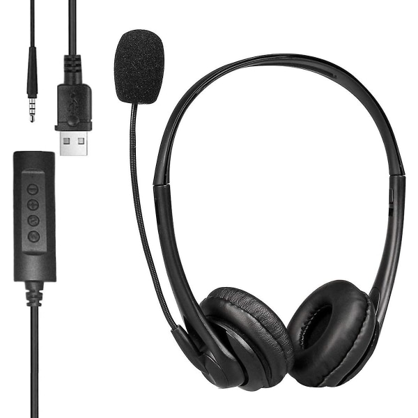 USB headset med brusreducerande mikrofon och 3,5 mm uttag 2 i 1, headset för pc, headset för spel, Skype, Call Center, Kontorsdator, Clear Voice