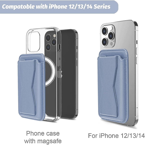 Magsafe-korthållare, telefonplånbok i läder med magnetstativ Fingergrepp för Iphone 15/14/13/12-serien Ljusblå