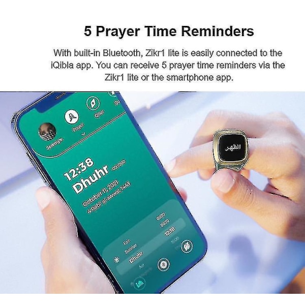 Iqibla Zikr1 Lite Smart Tasbih Tally Counter Ring For Muslims Zikr Digital Tasbeeh 5 Prayer Time Reminder Bluetooth Waterproof