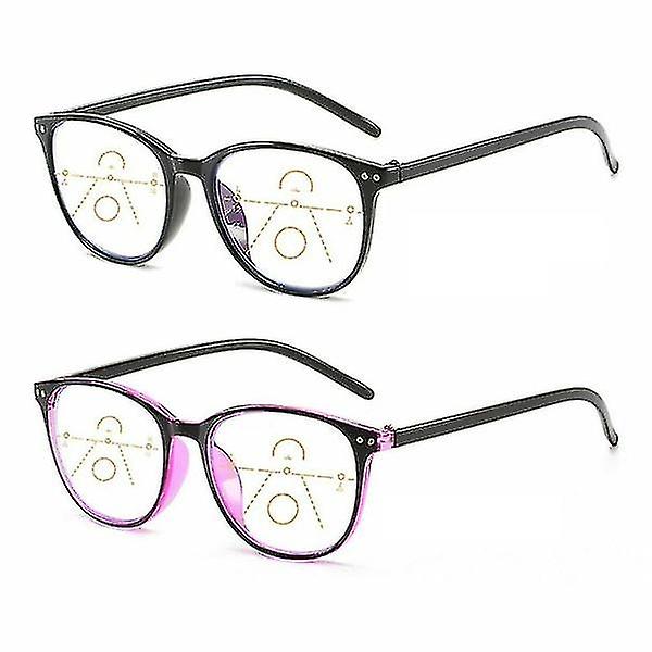 Progressive multifokale briller for kvinner menn Blå lysblokkerende lesebriller (styrke 2,0X, svart)