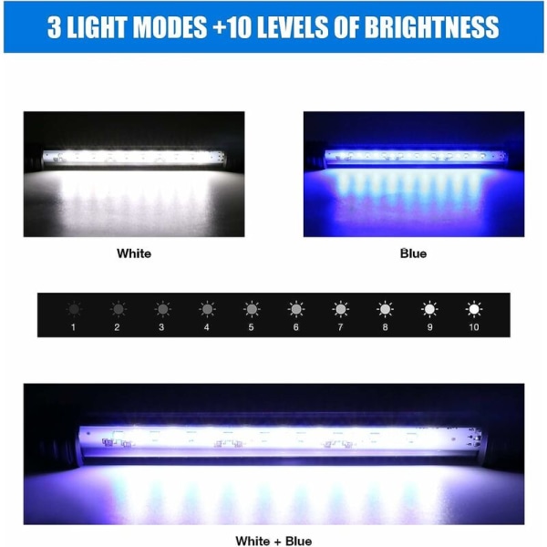 LED akvarieljus, dränkbar akvarielampa med automatisk på/av-timer, färgskiftande blå och vit LED-belysning för 30-50cm akvarier