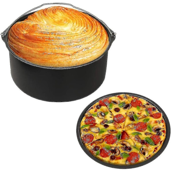 7-tums Airfryer-tillbehör, 2-pack Bakeware Cake Hink Pizzabricka--