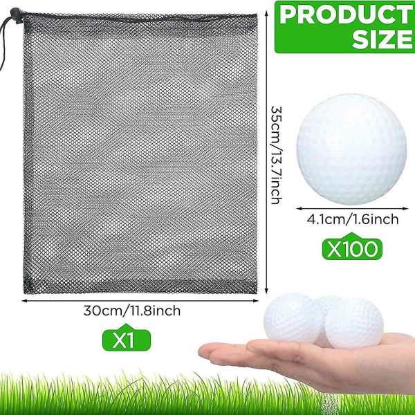 100 stk golføvelsesbold hule golfbolde golfbolde med netopbevaringsposer til snøre (hvid)