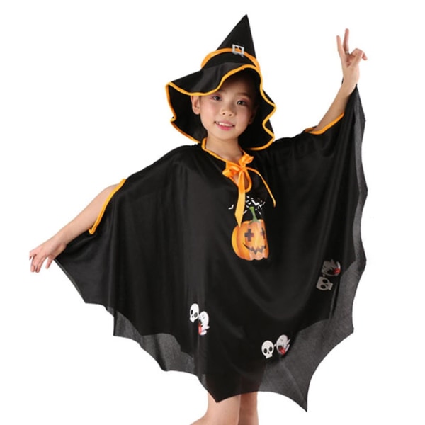 Halloween heksekappe og hat sæt til drengepige fødselsdagsfest Cosplay Dress Up R (sort)