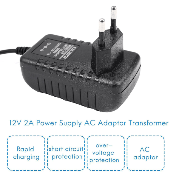 AC/DC 12V 2A 24W Nätadapter Transformator för 5050 3528 Ljus EU-kontakt (svart)