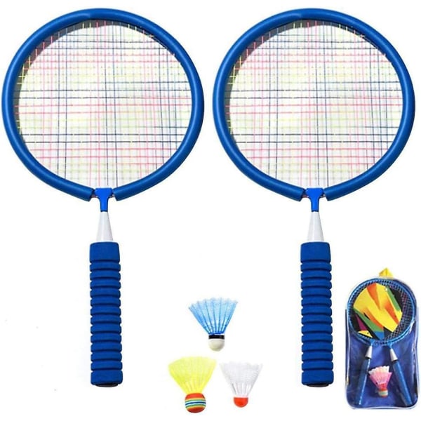 Badmintonracketsett Bærbare badmintonracketer med 3 fjerbolder og bæreveske for barn（blå）