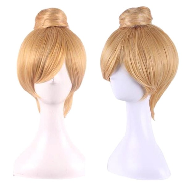Anime Cos Wig Princess Bun Blonde Synthetic Hair Straight Short Cosplay Costume for Tinker Bell（Yellow)