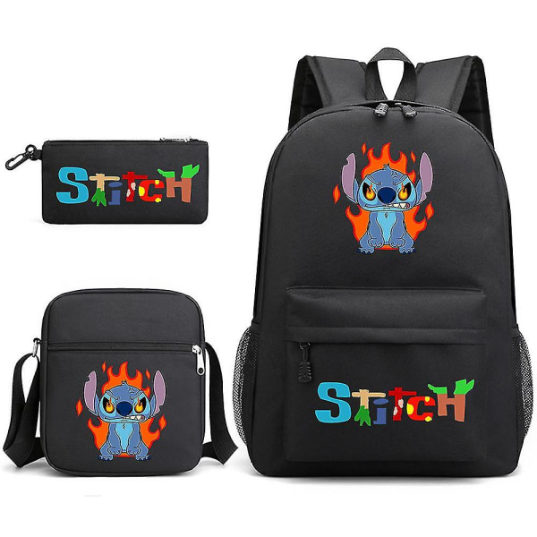 Lilo Stitch printed reppu casual opiskelija-koululaukku, kolmiosainen set 12