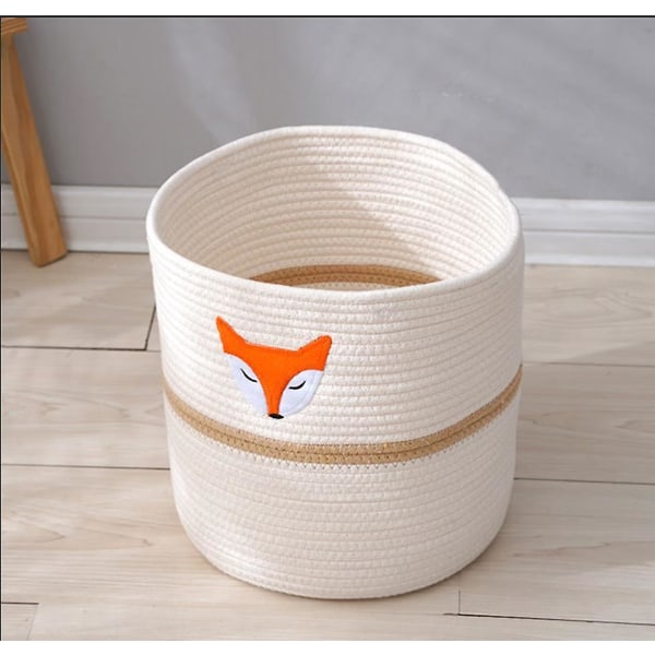 Tvättkorg i bomullsrep, Orange Fox Vikbar förvaringskorg Söt djurleksakshämmare utan handtag för inredning i sovrummet Barnkläder (32cm X 25cm)