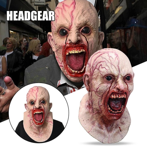 Halloween maskerade blød latex zombie hovedbeklædning i fuld ansigt Frygtelig cosplay festkostume til mænd, kvinder, børn, nyt（A)